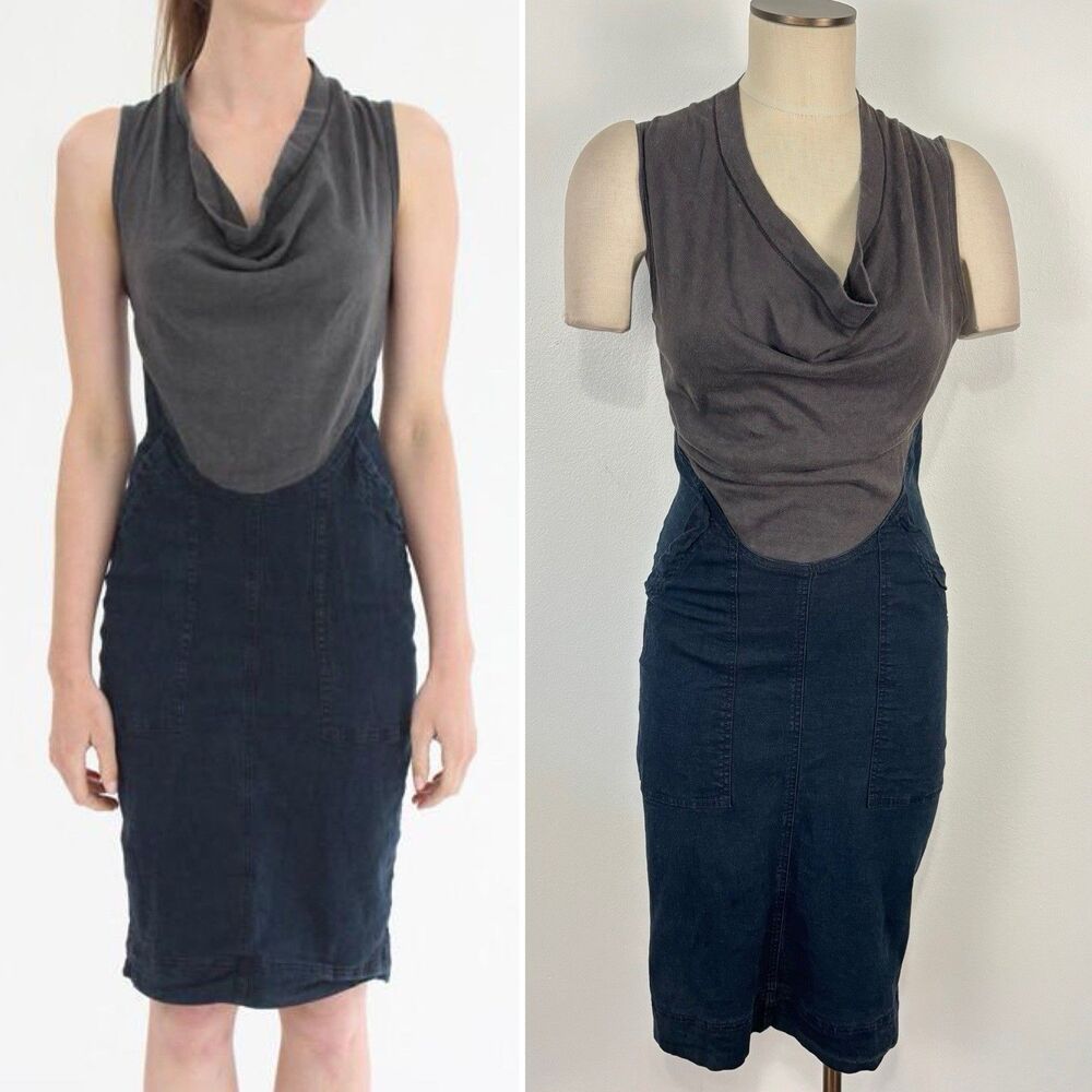 Prairie Underground Denim Day Cowl Neck Sleeveless Dress - XS Cotton Hemp
